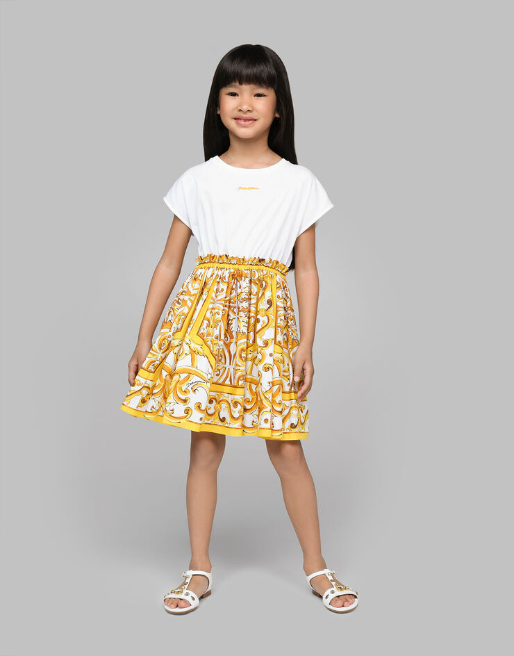 Dolce & Gabbana Vestido de punto y popelina con estampado Maiolica amarillo Imprima L5JD9AG7NRJ