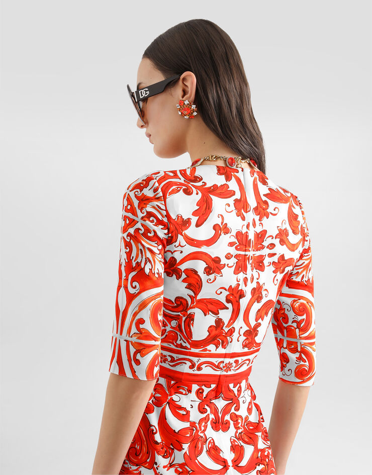 Dolce & Gabbana Majolica-print charmeuse dress Multicolor F6EAJTGDDRJ