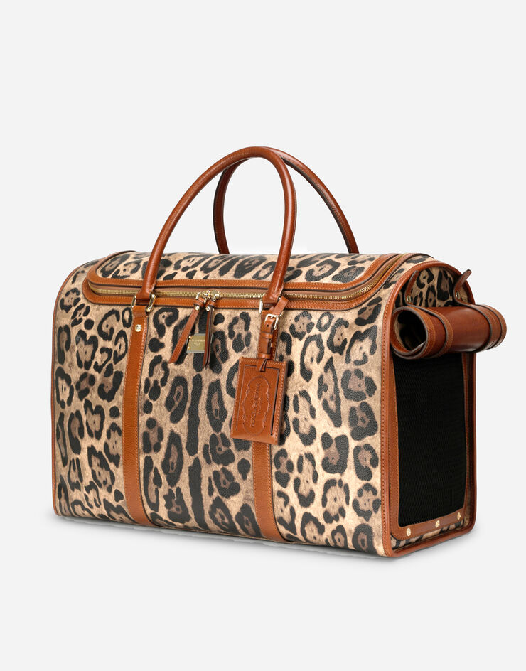 Dolce & Gabbana Large pet carrier bag in leopard-print Crespo with branded plate Multicolor BB6828AW384
