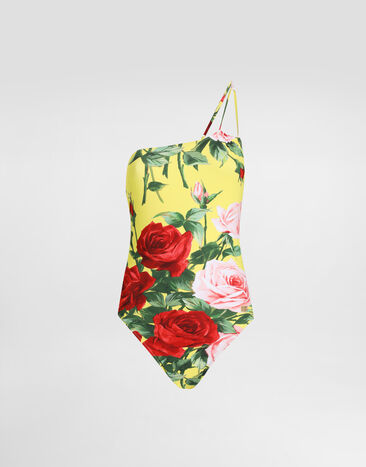 Dolce & Gabbana One-shoulder one-piece swimsuit with floral bouquet print Print O8A54JFSG9R