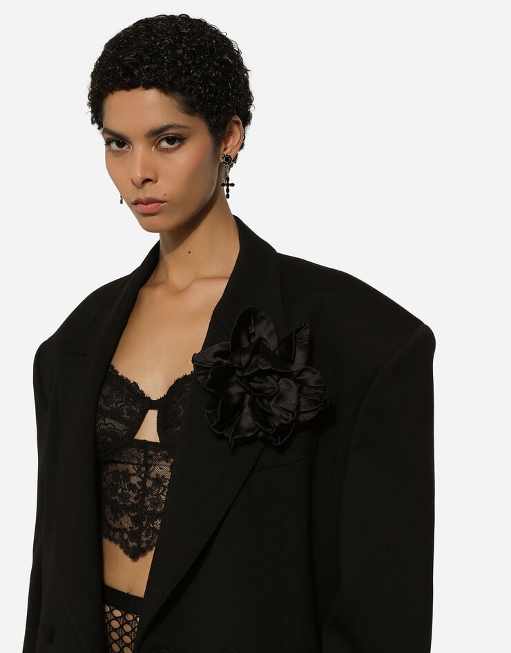 Dolce & Gabbana معطف فضفاض من صوف كريب بصف أزرار مزدوج أسود F0E1QTFUBGE