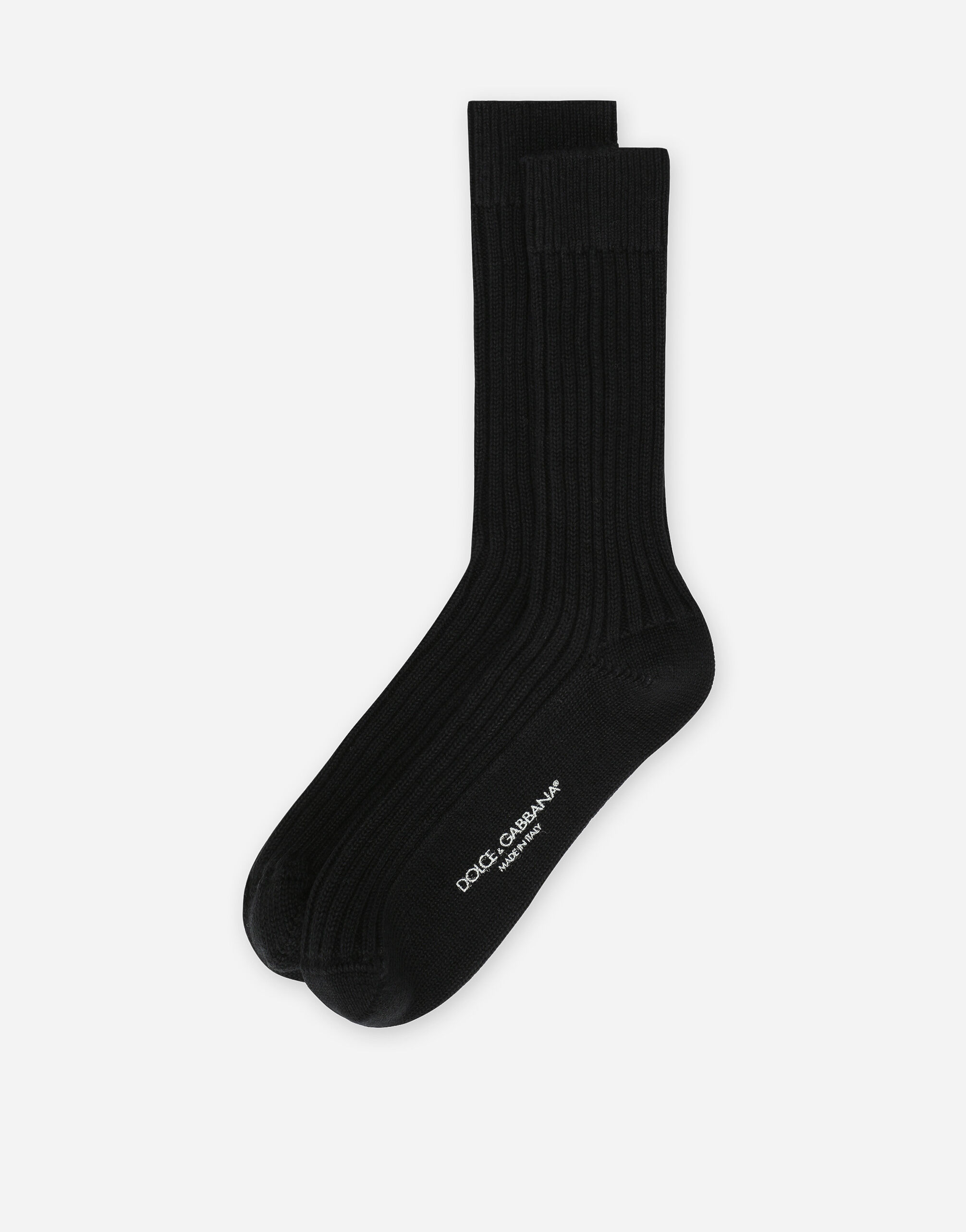 Ribbed cotton and wool socks in Black for Men Dolce Gabbana