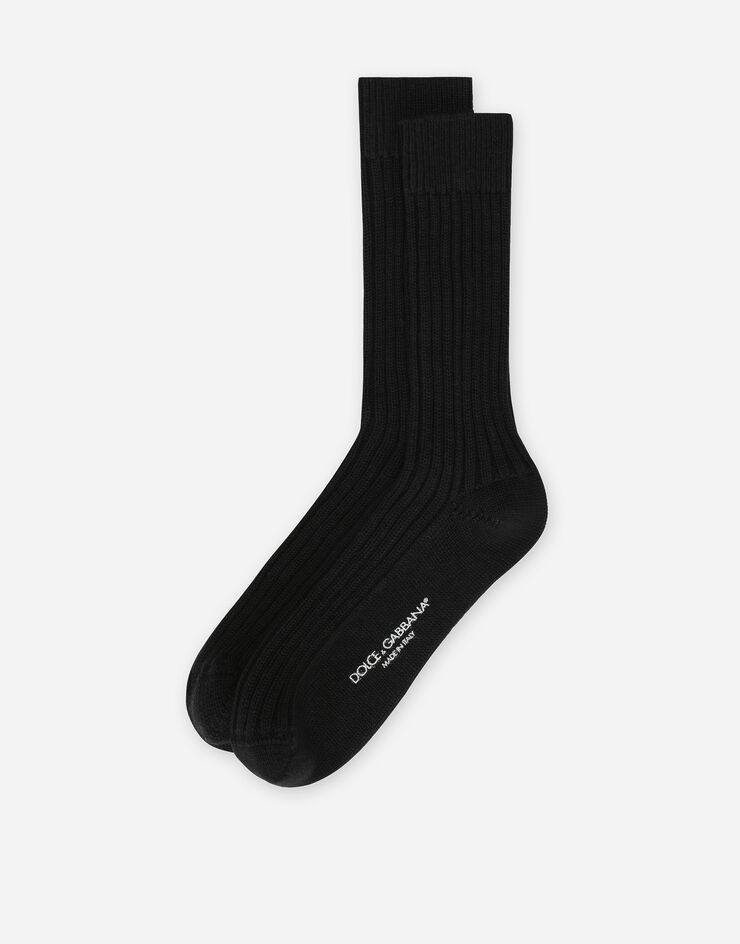 Dolce & Gabbana Chaussettes côtelées en coton et laine Noir GXS72TJFMX9