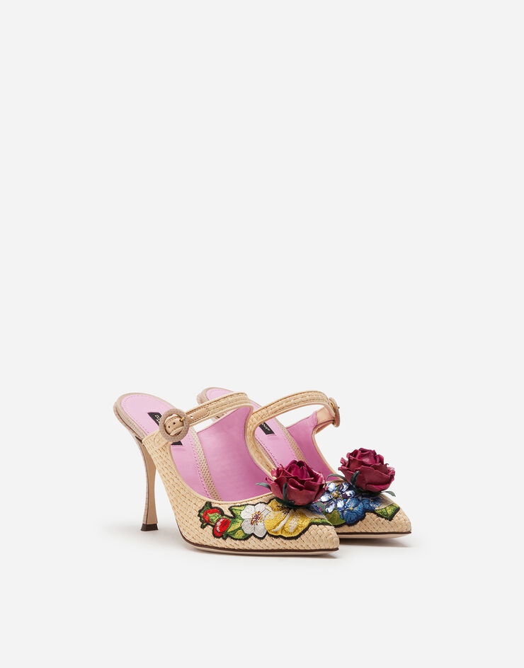 Dolce & Gabbana Braided raffia mules with floral embroidery BEIGE CI0124AX051