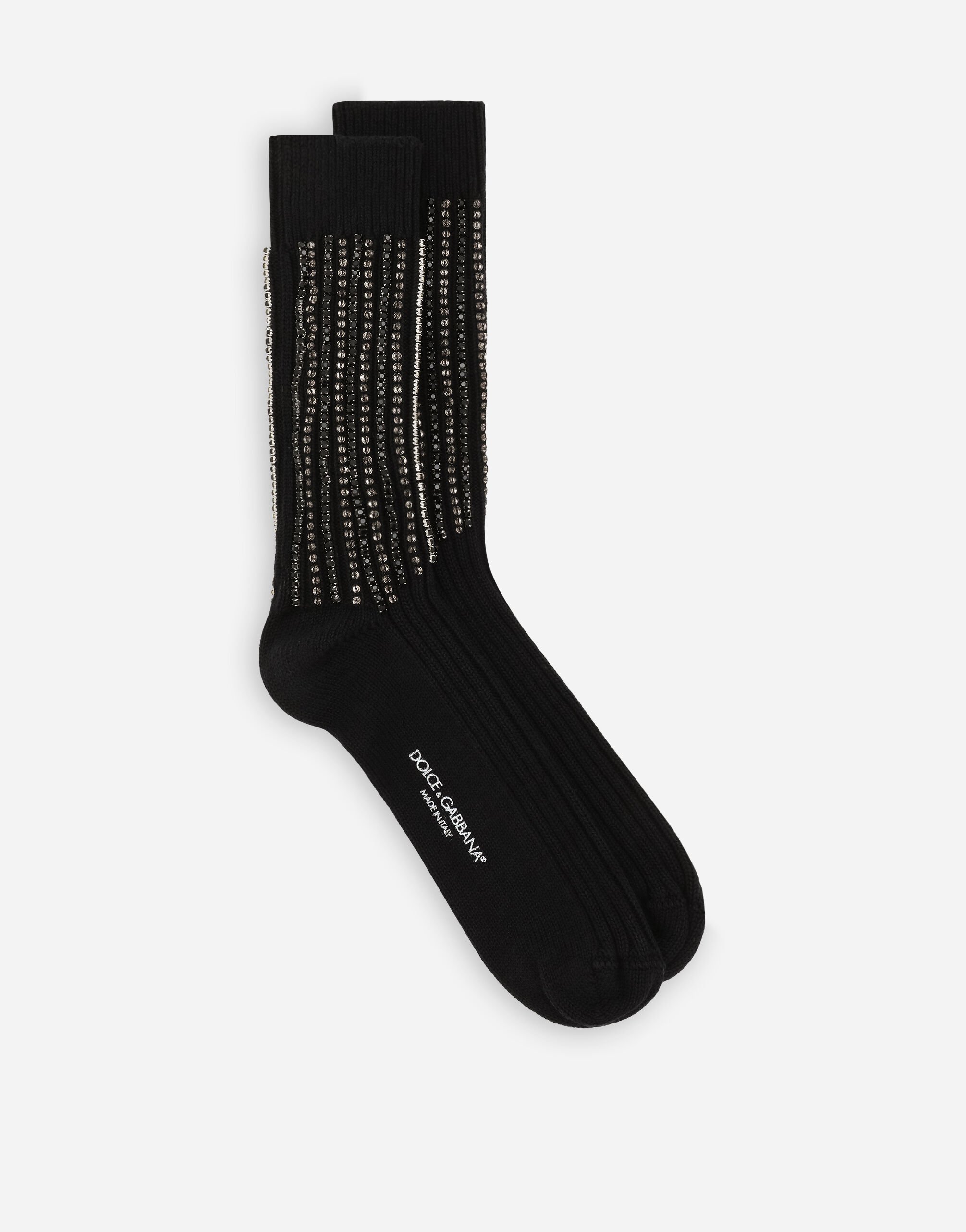 Dolce & Gabbana Fine-rib cotton and wool socks with embroidery Print GQ260EHI1Q3
