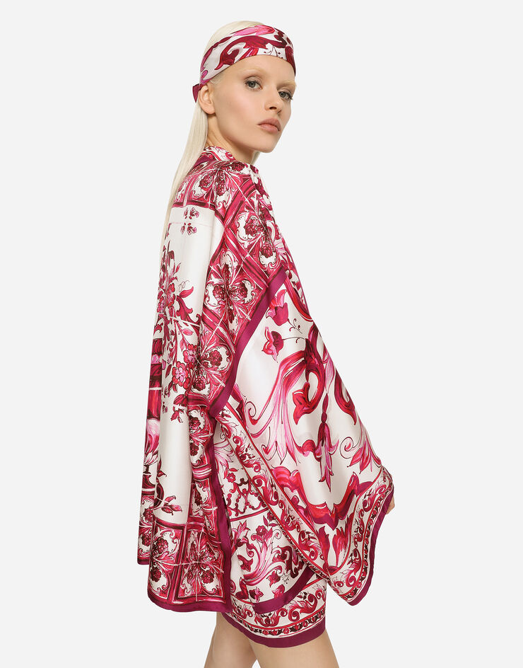 Dolce&Gabbana Camisa de sarga con estampado Maiolica con aberturas Multicolor F5O28THI1BO