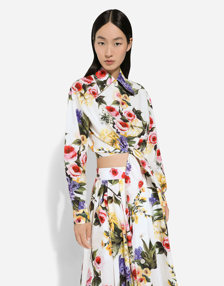Dolce & Gabbana Cotton pussy-bow shirt with garden print принт F5R73THS5Q1
