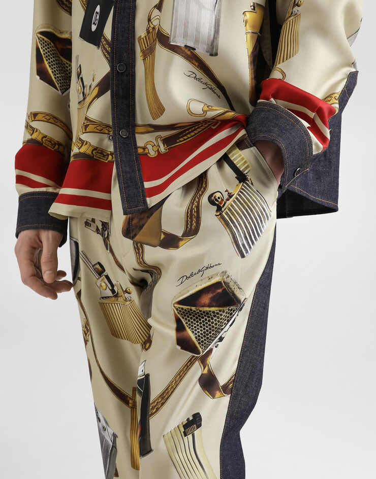 Dolce & Gabbana Loose blue denim and silk jeans with lighter print Multicolor GYK0ADG8MD8