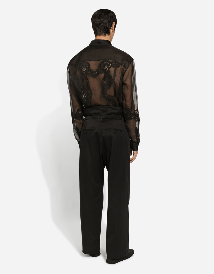Dolce & Gabbana Camisa oversize de organza con aplicaciones de encaje Negro G5LV3TGH854