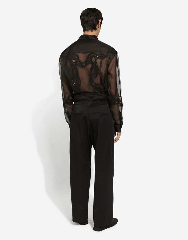 Dolce & Gabbana Oversize organza shirt with lace inserts Black G5LV3TGH854