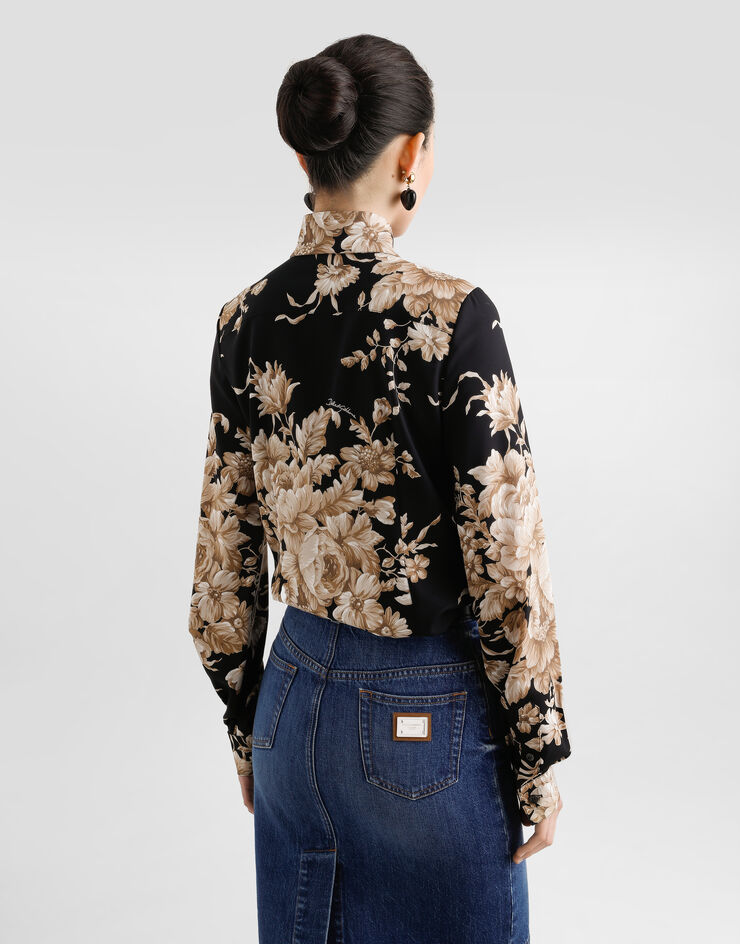 Dolce & Gabbana Rose-print charmeuse shirt Print F5R64TFSA7Y