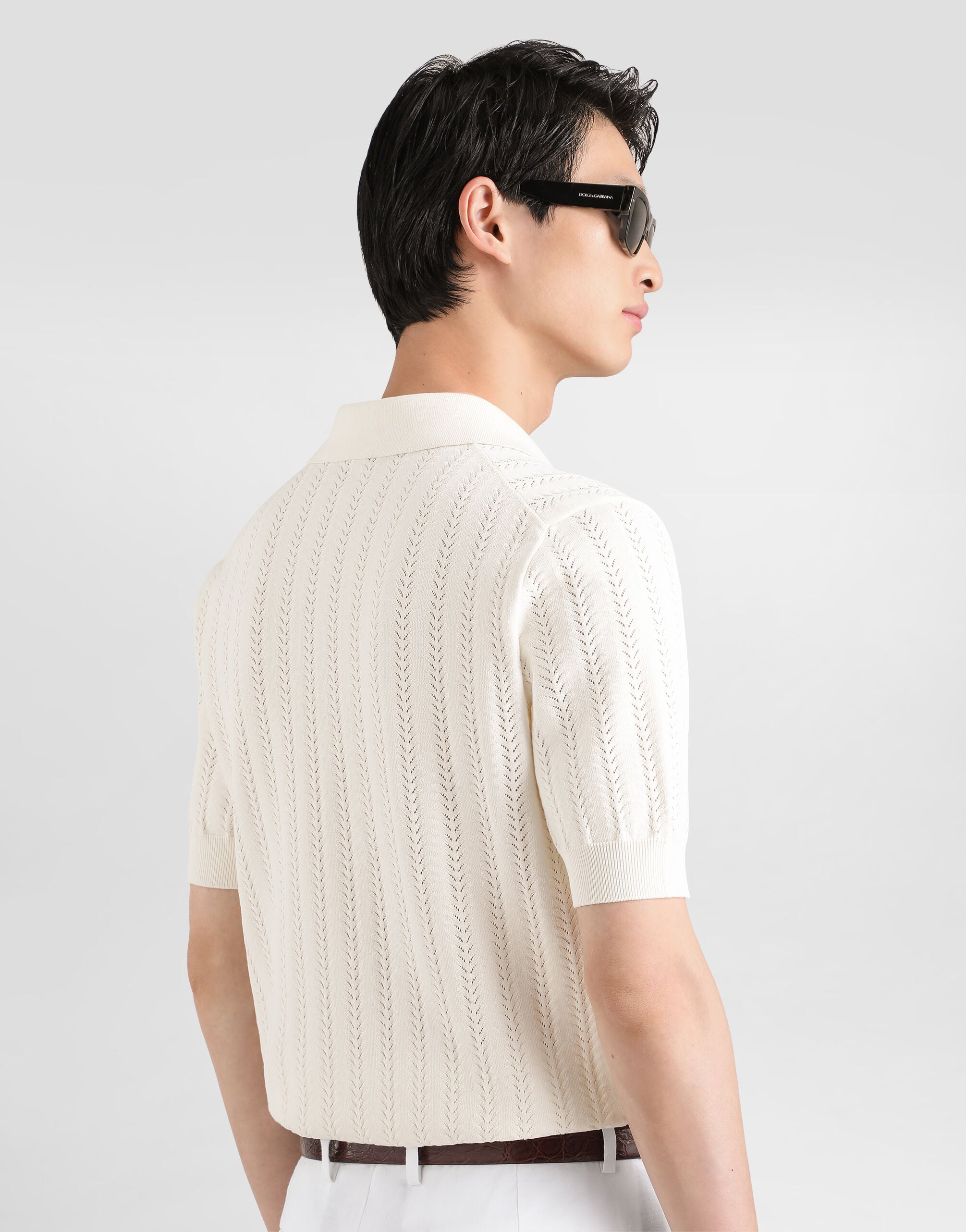 Whiteのメンズ パーフォレーテッド コットン ポロシャツ | Dolce&Gabbana®
