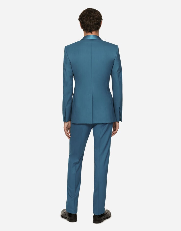 Dolce & Gabbana Двубортный пиджак-смокинг Sicilia из шерсти синий G2RR4TFUBE7
