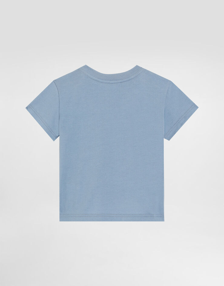 Dolce & Gabbana Jersey t-shirt with leopard print and DG patch Blue L1JTEYG7PJE