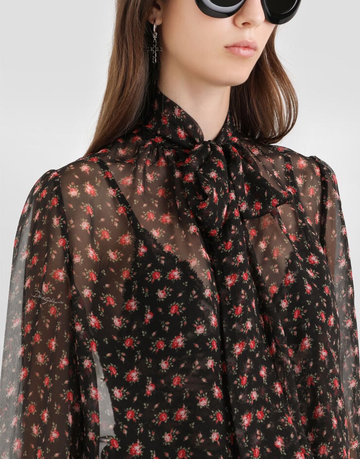 Dolce & Gabbana Small rose-print chiffon top Multicolor F7BJ2TIS10I