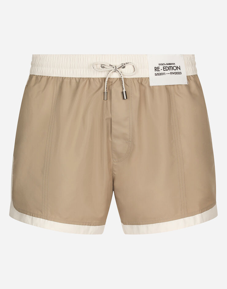Dolce & Gabbana Swim shorts with contrasting borders Brown M4E80TFUSFW
