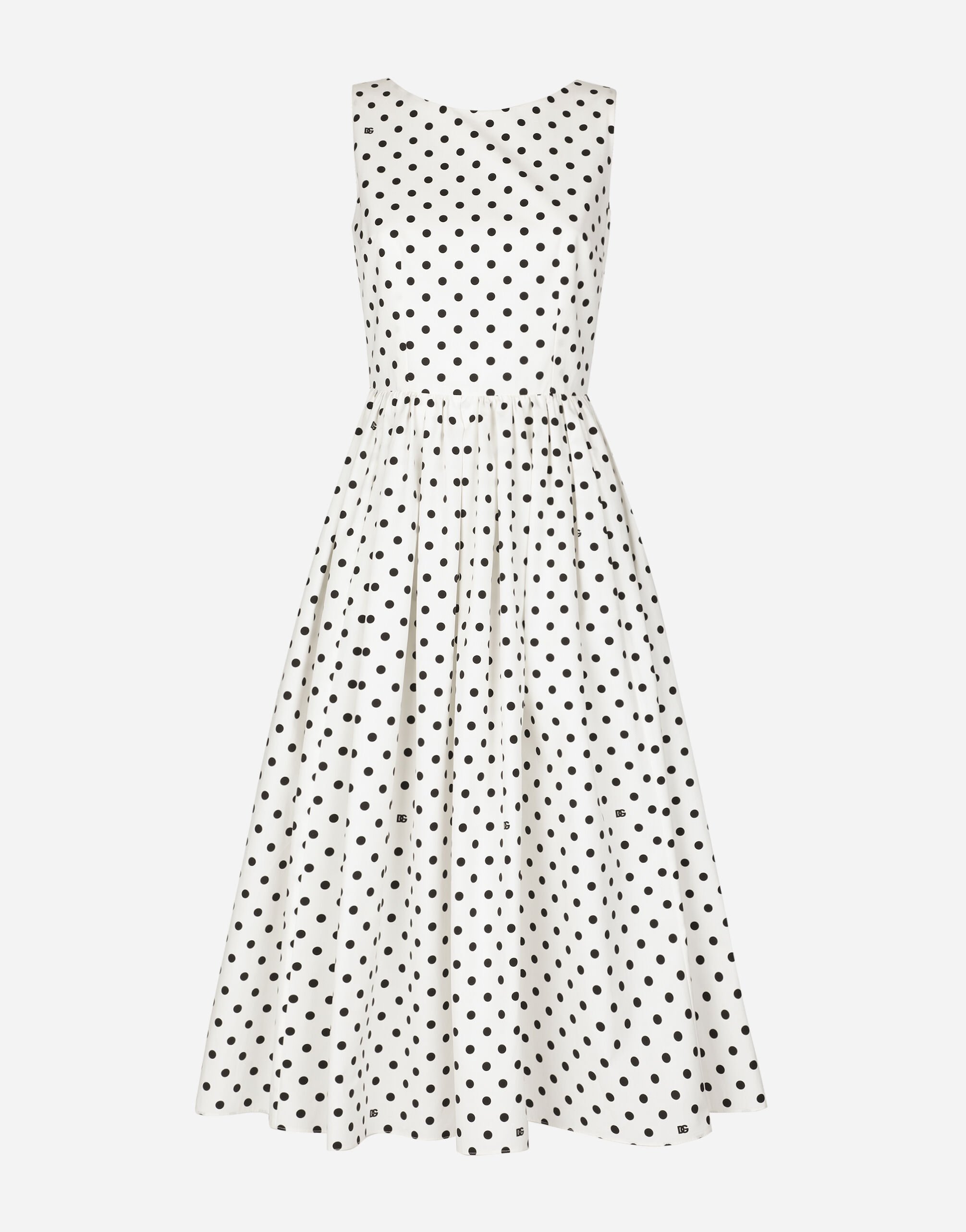 Dolce & Gabbana Cotton calf-length circle dress with polka-dot print Print F7AA7TFSFNM