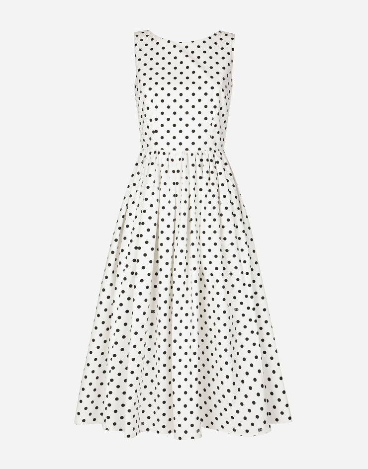 Dolce & Gabbana 폴카 도트 프린트 코튼 미드카프 서클 드레스 인쇄 F6JHVTHS5R7
