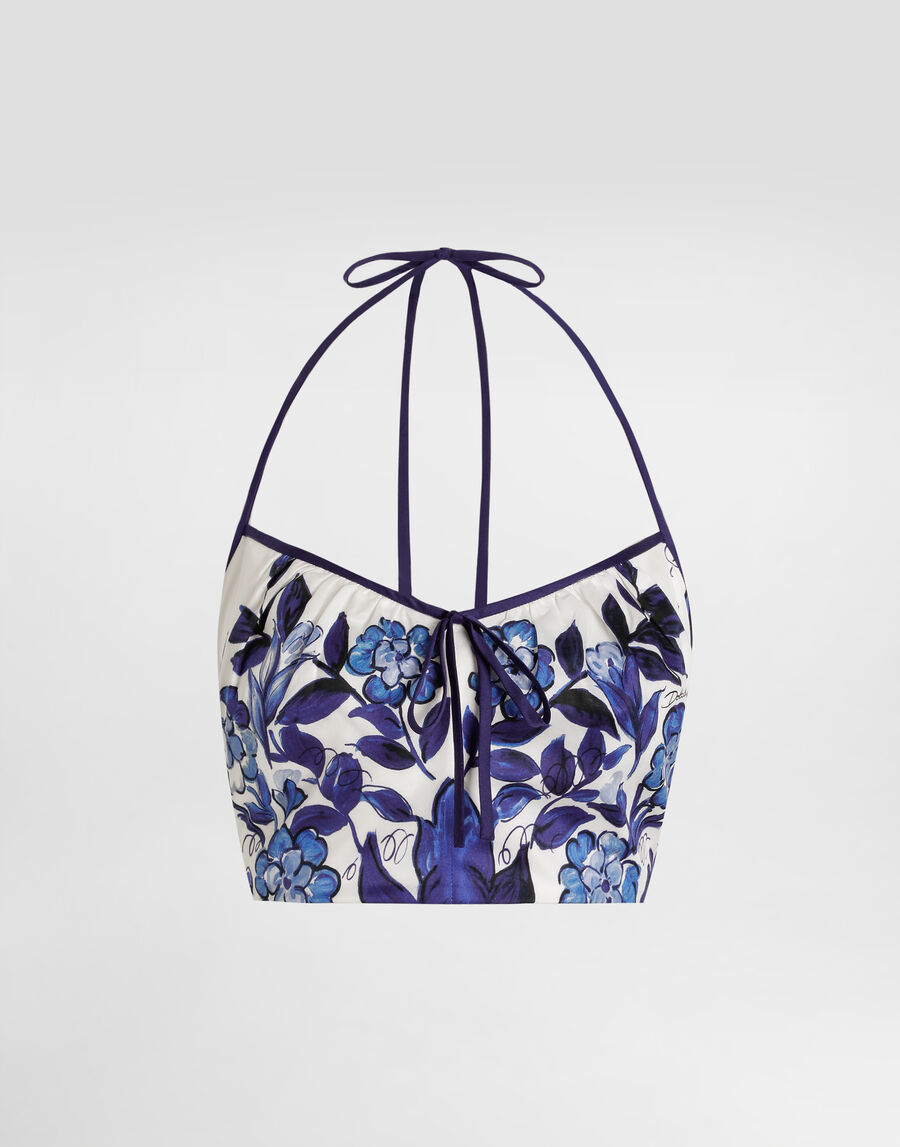 Majolica-print cotton satin top