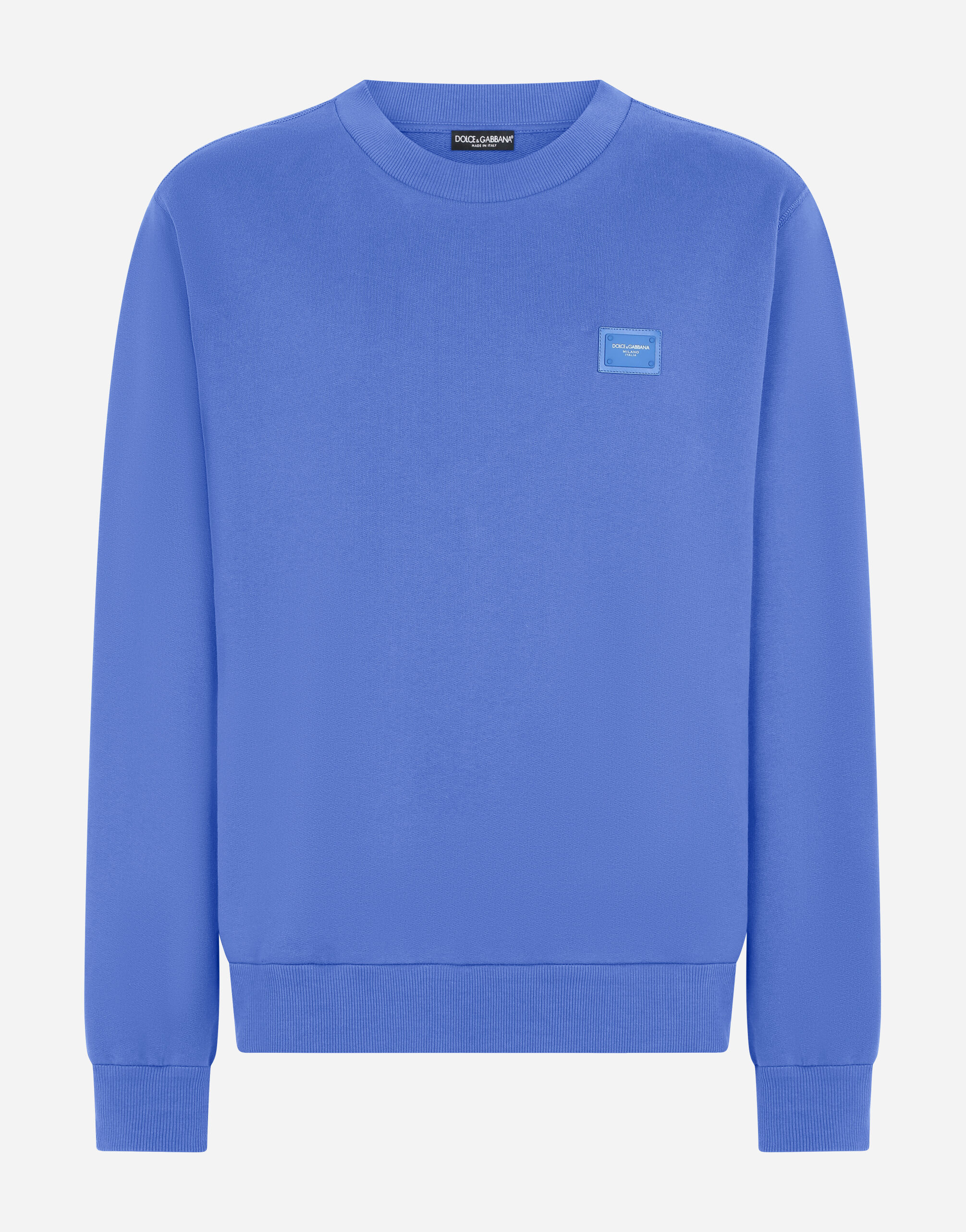 Dolce & Gabbana Jersey sweatshirt with branded plate Blue G9PD3TFU7DU