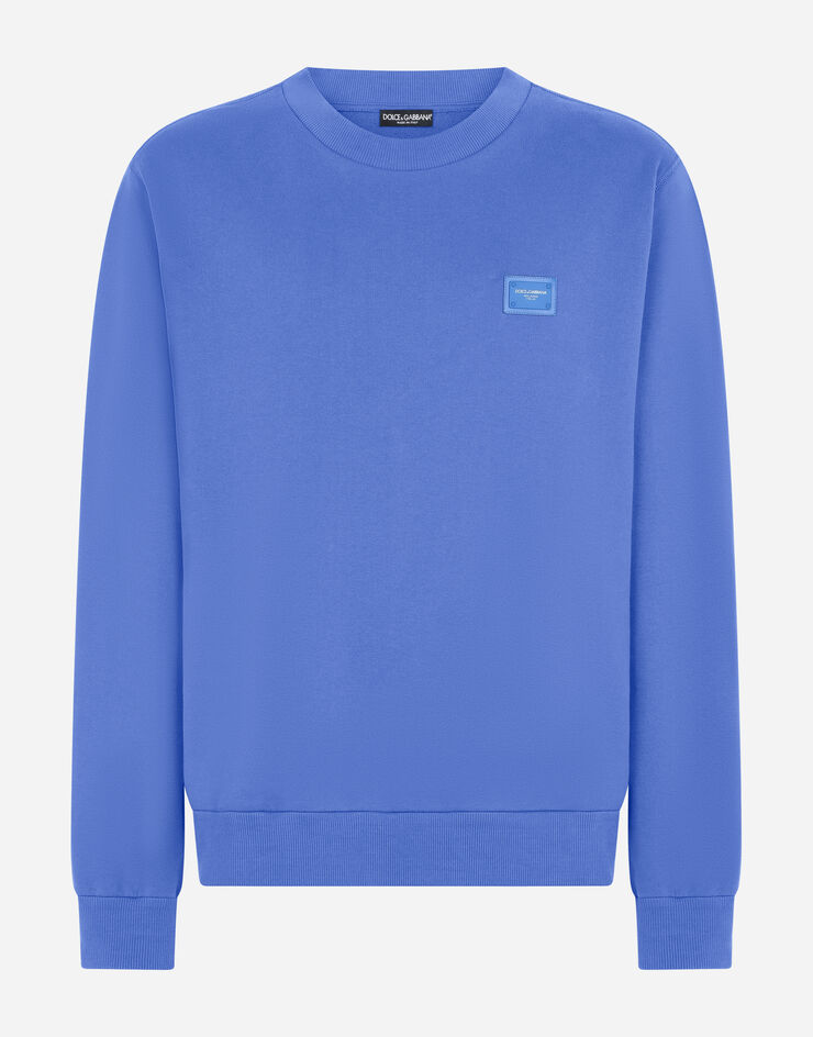 Dolce & Gabbana Sweat-shirt en jersey avec plaquette à logo Bleu G9PD3TFU7DU