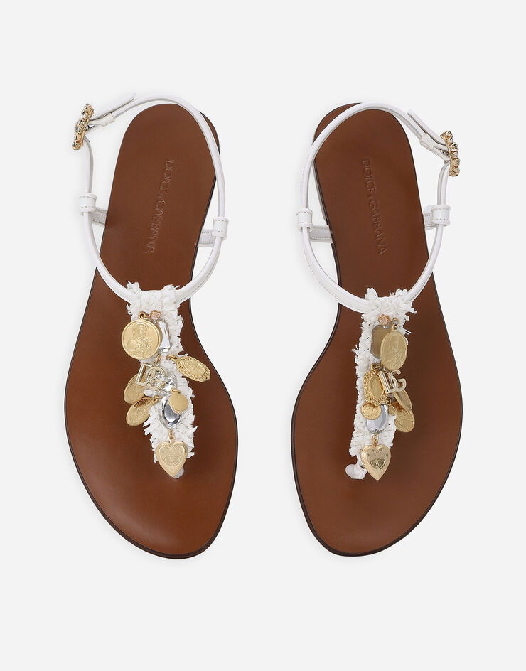 Dolce & Gabbana 许愿圆章刺绣拉菲草夹趾凉鞋 白 CQ0626AK225