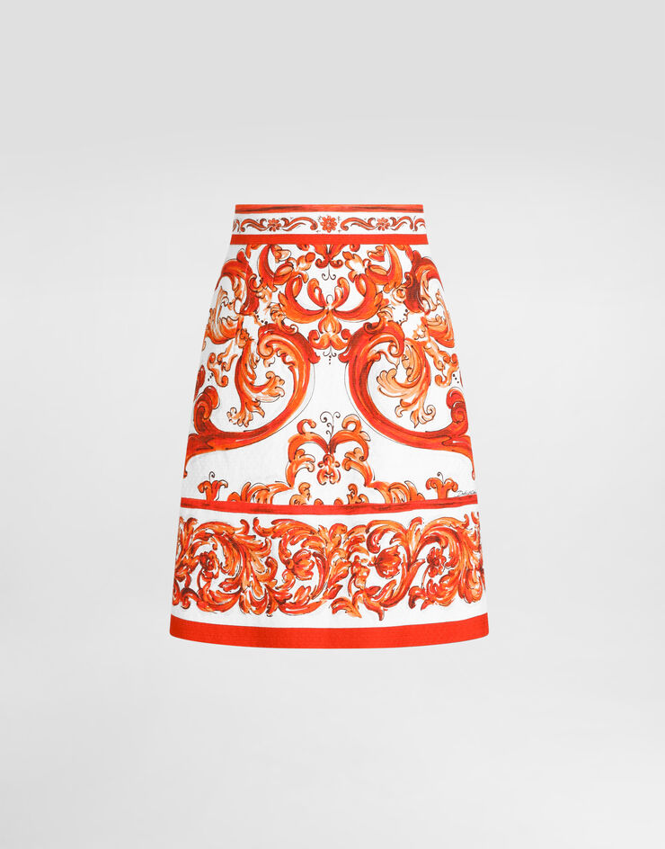 Dolce & Gabbana Miniskirt in majolica-print mat Multicolor F4C7ETGDDRC