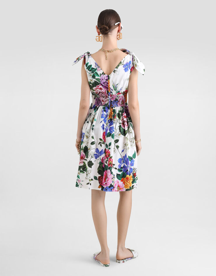 Dolce & Gabbana Cotton midi dress with floral print and tie details Print F6I0ATHS5S6