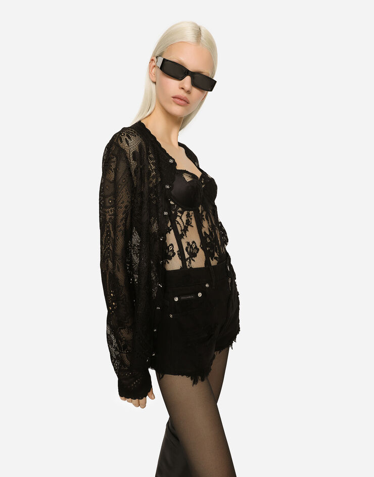 Dolce & Gabbana Lace-stitch jacquard cardigan Black FXD26TJBMQ6