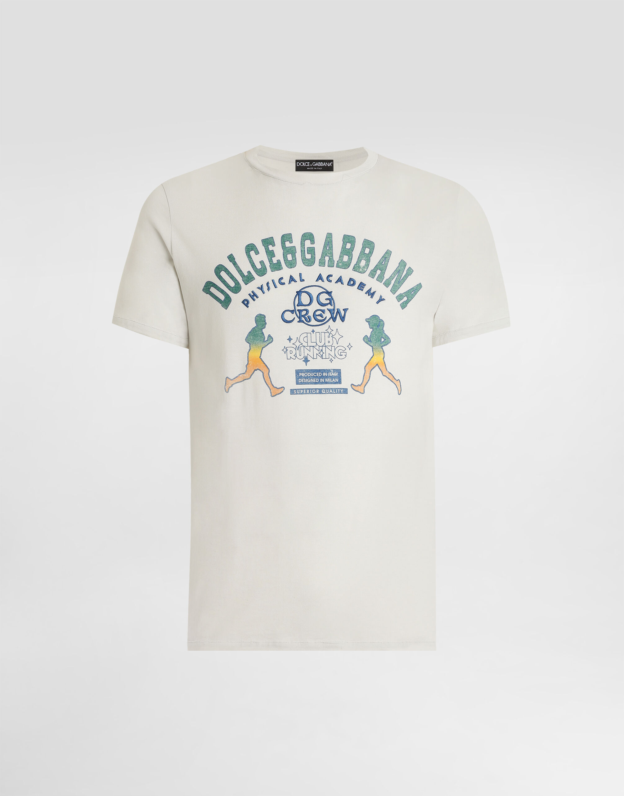 Cotton t-shirt with print and embroidery in Grey for Men
