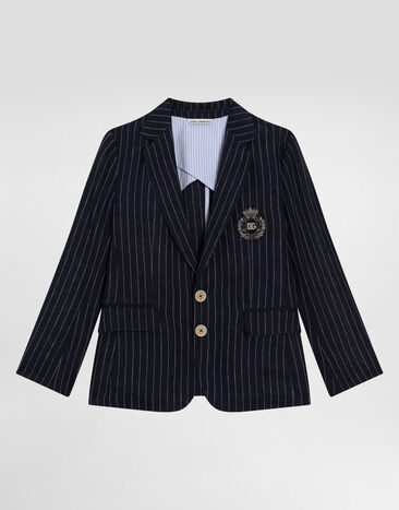 Dolce & Gabbana Single-breasted pinstripe linen jacket with patch Beige L41E97FU4L0