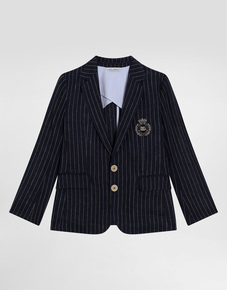 Dolce & Gabbana جاكيت كتان مقلم بصف أزرار مفرد ورقعة Multicolor L41E97FR4BD