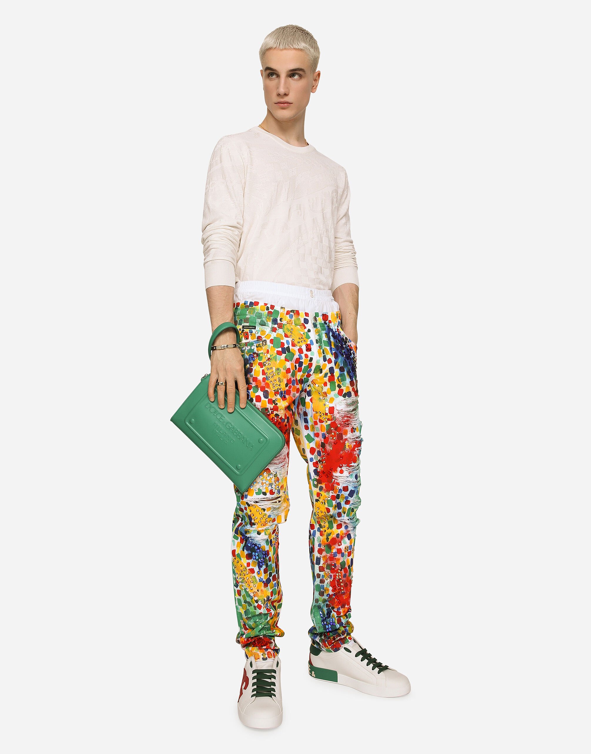 希少✨DOLCE&GABBANA メタルロゴ　レザーブレスレット　グリーン マルチカラーのメンズ リジッドブレスレット ドルチェ＆ガッバーナロゴ