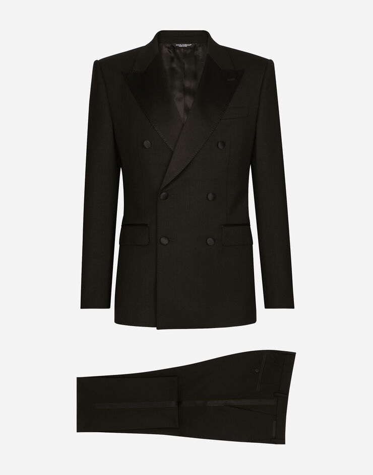 Three-piece Sicilia-fit suit in stretch wool in Black for | Dolce&Gabbana®