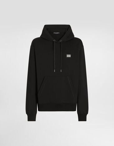 Dolce&Gabbana Jersey hoodie with branded tag Black G9ZU0TG7F2G