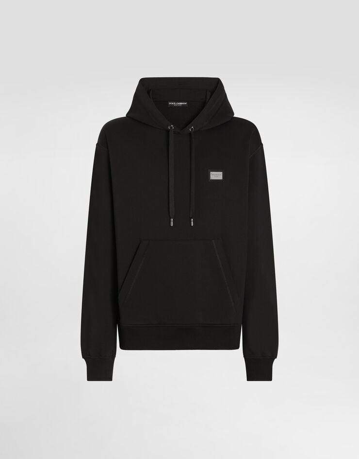 Dolce&Gabbana Jersey hoodie with branded tag Black G9ZU0TG7F2G