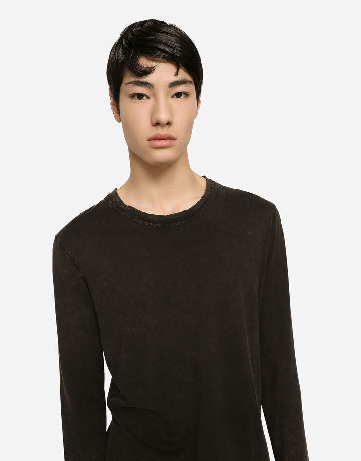 Dolce&Gabbana Long-sleeved overdyed jersey T-shirt Black G8QR7TG7JX7