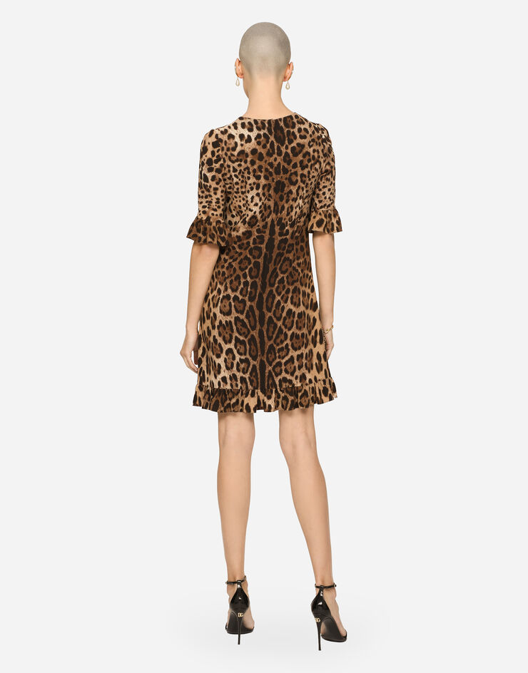 Dolce & Gabbana Vestido corto de cady estampado leopardo Multicolor F6I6XTFSRKI