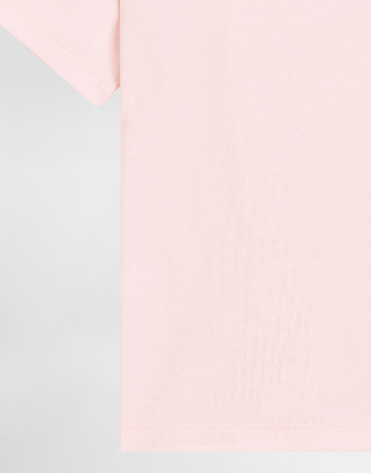Dolce & Gabbana Jersey t-shirt with DG embroidery and rhinestones Pink L5JTQUG7P0K