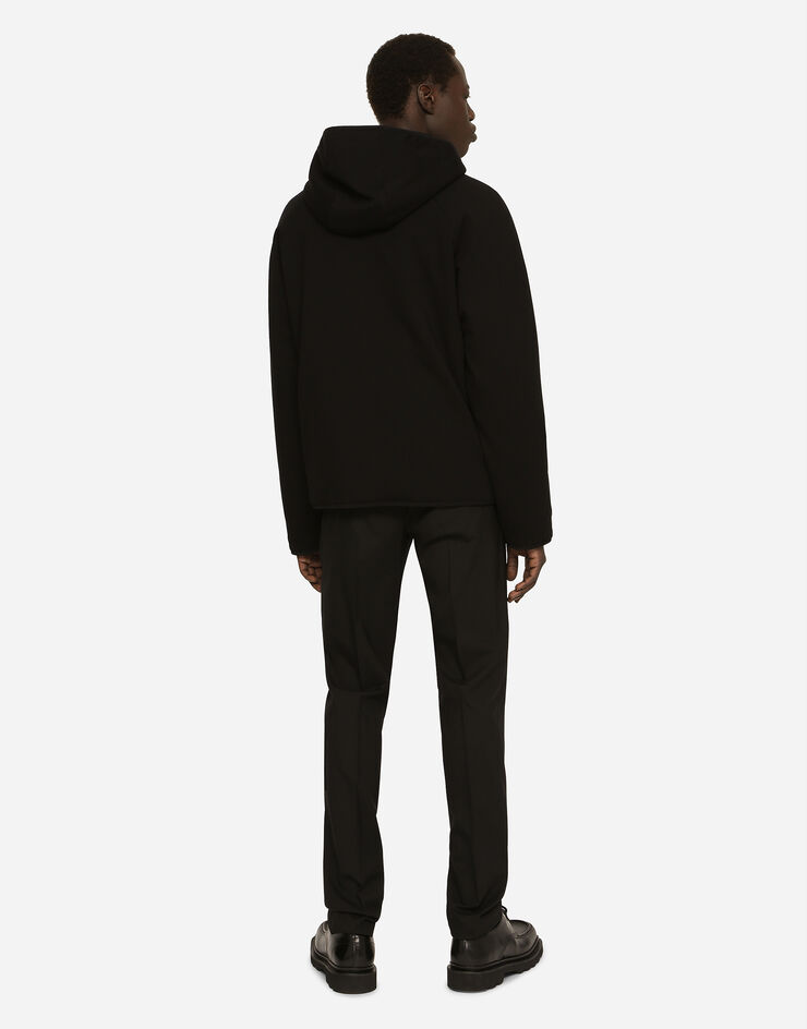 Dolce&Gabbana Hooded jersey jacket with branded tag Black G9AOETGG718