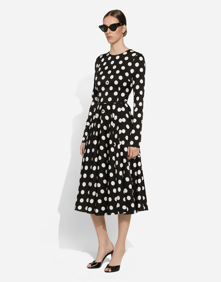 Dolce & Gabbana Charmeuse calf-length circle-skirt dress with polka-dot print Print F6JJLTFSA64