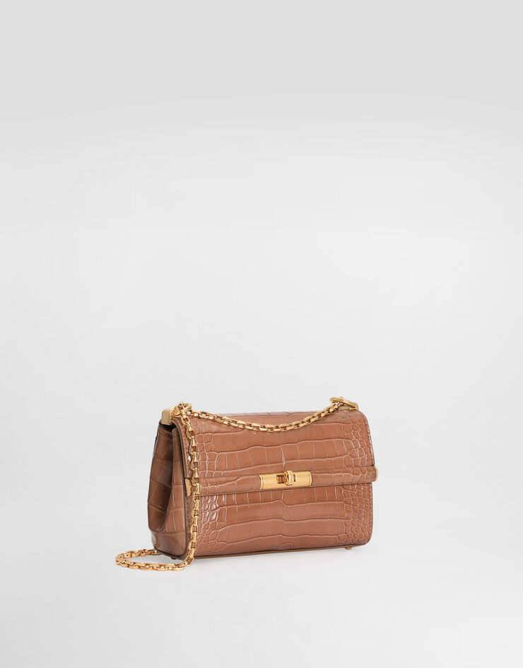 Dolce & Gabbana Marlene city mini shoulder bag in polished alligator Turtle Dove BB7766A2R08