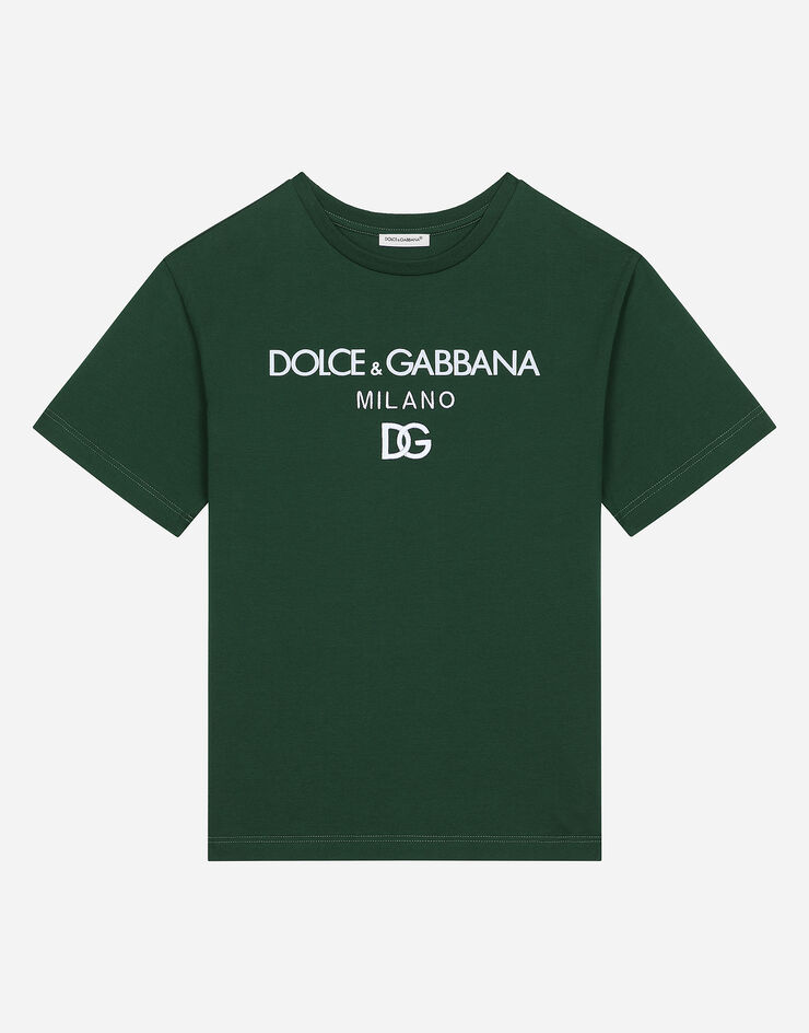 Dolce & Gabbana Camiseta de punto con logotipo estampado Verde L4JTEYG7E5G