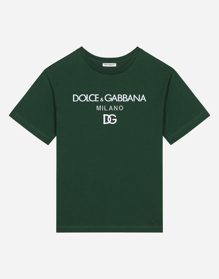 Dolce & Gabbana Camiseta de punto con logotipo estampado Verde L4JTEYG7E5G