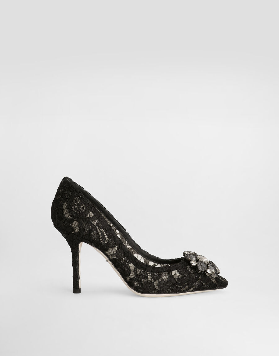 Lace rainbow pumps with brooch detailing
