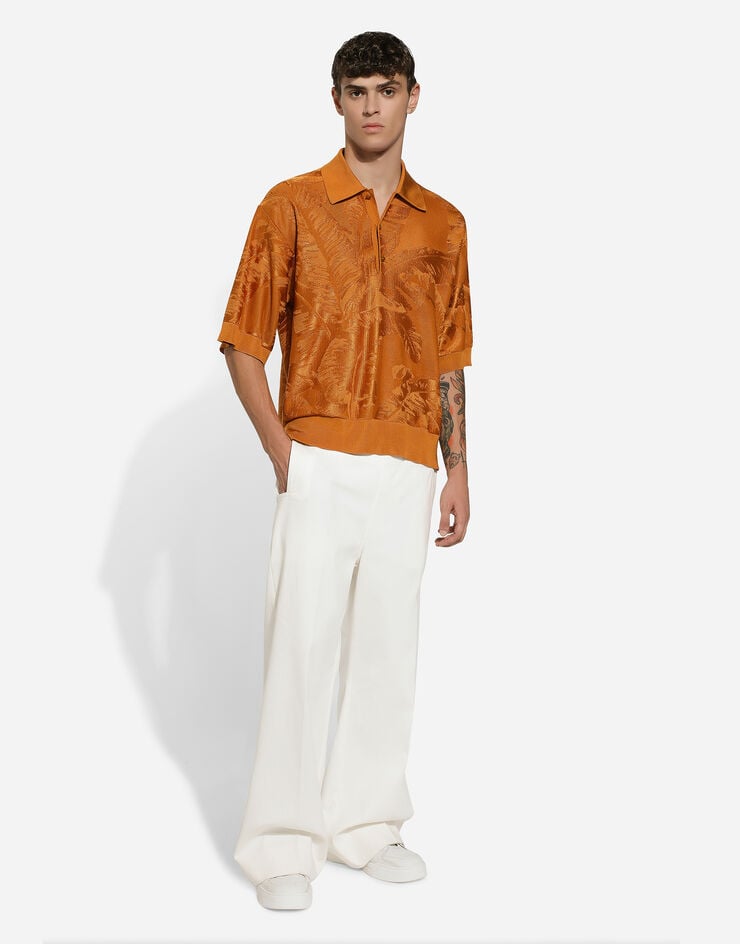 Dolce & Gabbana Oversize-Poloshirt aus Seidenjacquard mit kurzem Arm Braun GXZ04TJBSG0