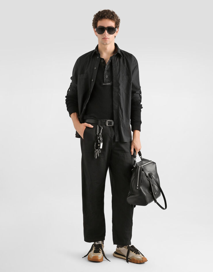 Dolce & Gabbana Ribbed cotton serafino t-shirt Black G8TF3THU7WR