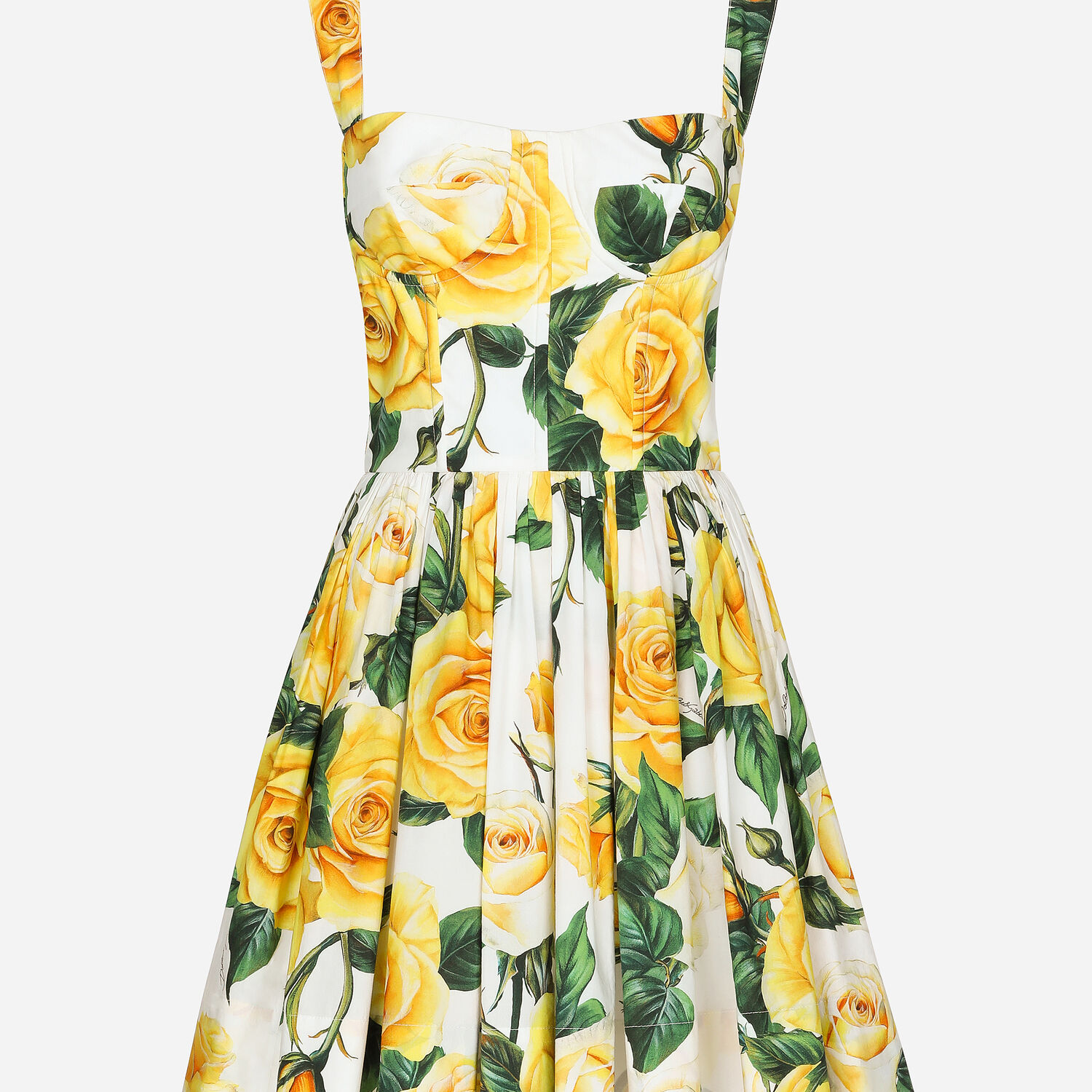 Dolce & Gabbana Short cotton corset dress with yellow rose print female  Print