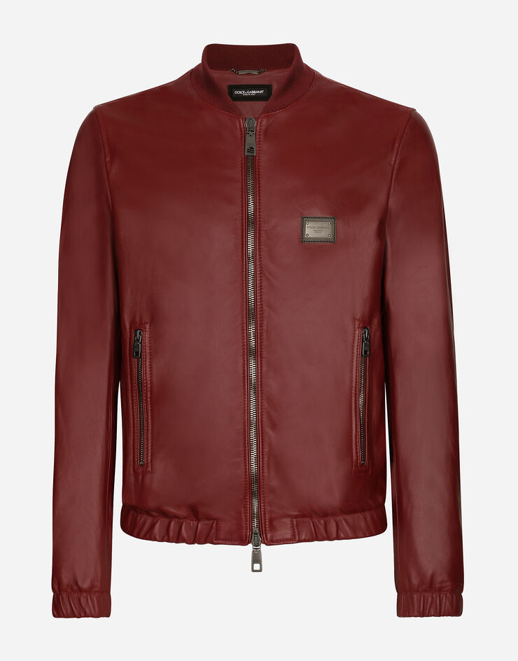 Dolce&Gabbana Blouson en cuir avec plaquette à logo Bordeaux G9ZY5LHULR0