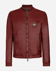 Dolce&Gabbana Leather jacket with branded tag Grey G041KTGG914
